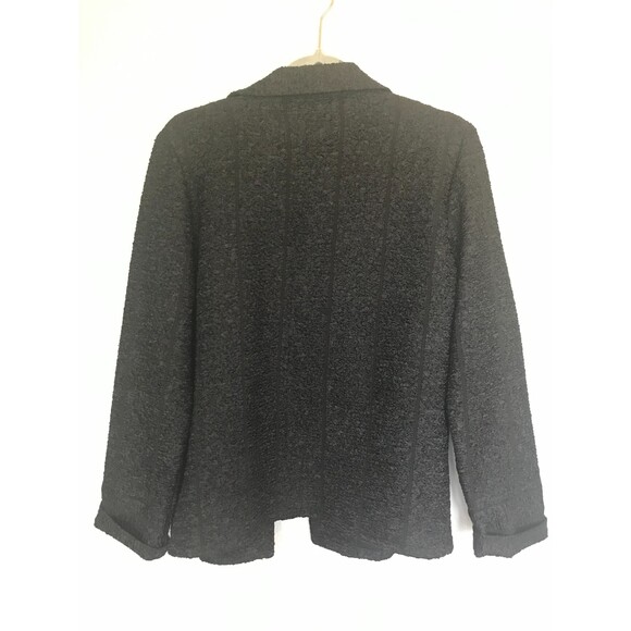 Chico's Black Ribbon Crepe Textured Open Front Blazer Jacket SZ 1(L) 3/4 Sleeve - Picture 4 of 4